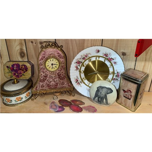 Decorative Tabletop Lot with Clocks