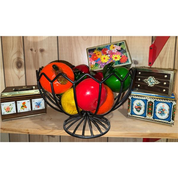 Blown Glass Fruit and Decorative Boxes Group