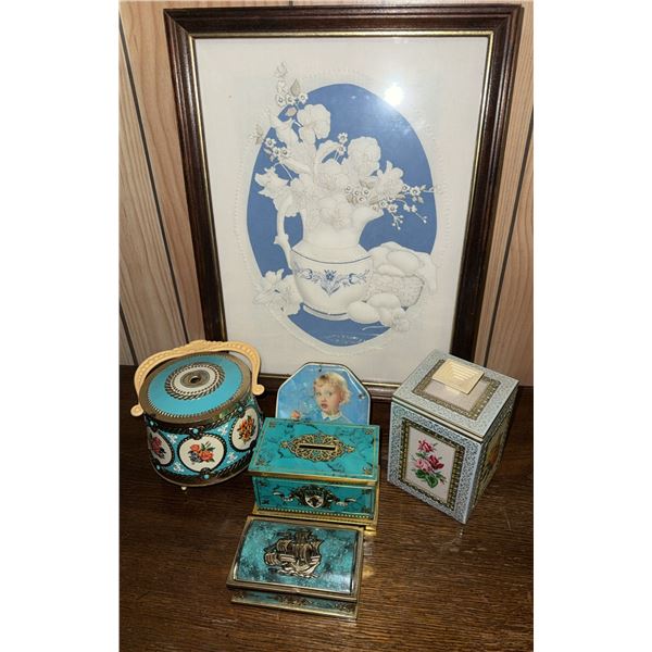 Decorative Tin Boxes and Framed Emb
