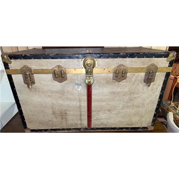 Canvas and Wood Vintage Trunk with Brass Lath