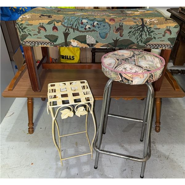 Furniture Lot with Stool, Stand, and