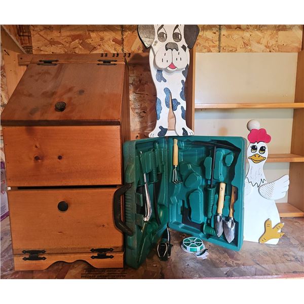 Wood Storage Units And Garden Tool Set