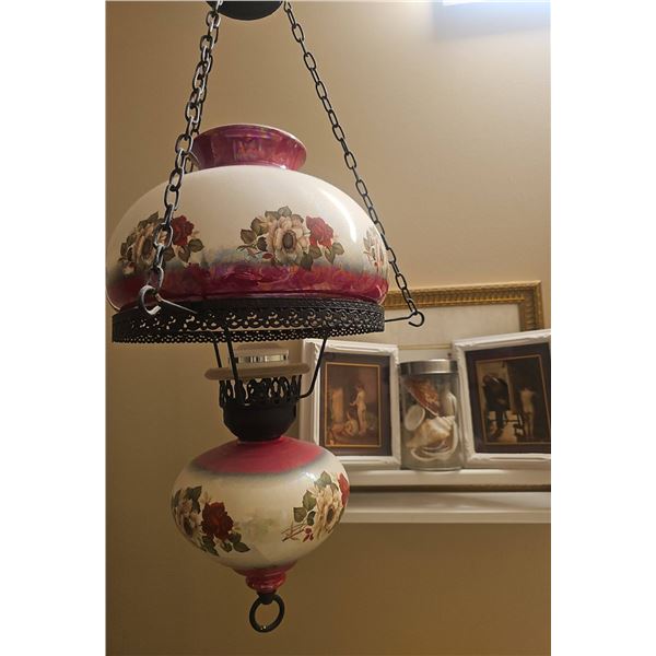 Hanging Glass Oil Lamp With Floral Motif
