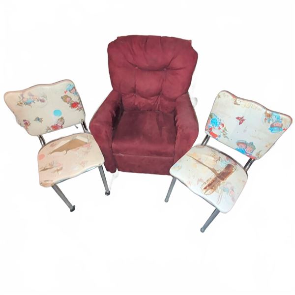 2 Kids Vinyl Chairs w/ Microfiber Upholstered Arm Chair