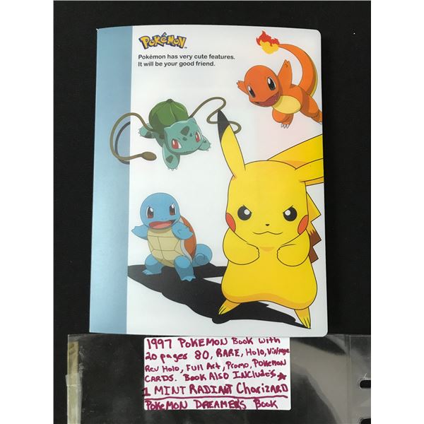 1997 POKEMON BOOK WITH 80 CARDS INCLUDING 1 MINT RADIANT CHARIZARD