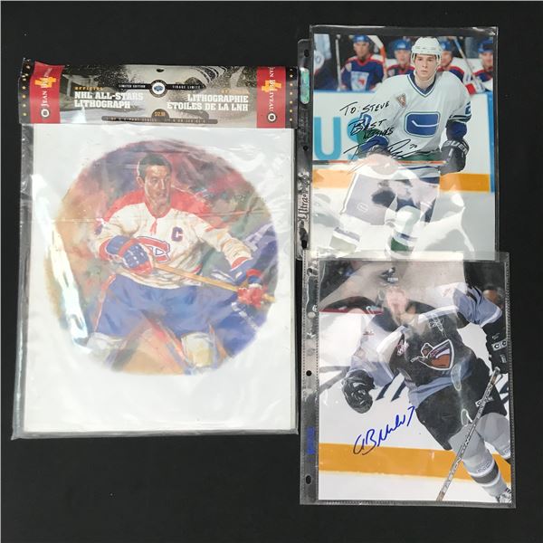 LOT OF 3 ITEMS OF HOCKEY MEMORABILIA INCLUDING 2 SIGNED PICTURES