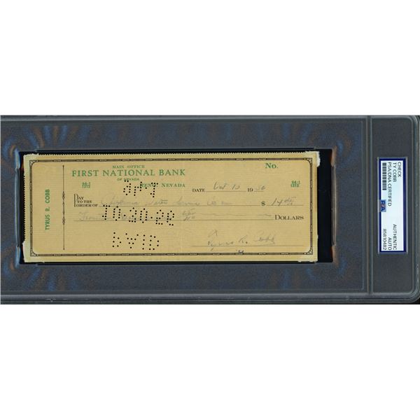 TY COBB SIGNED 1936 BANK CHECK - PSA ENCAPSULATED