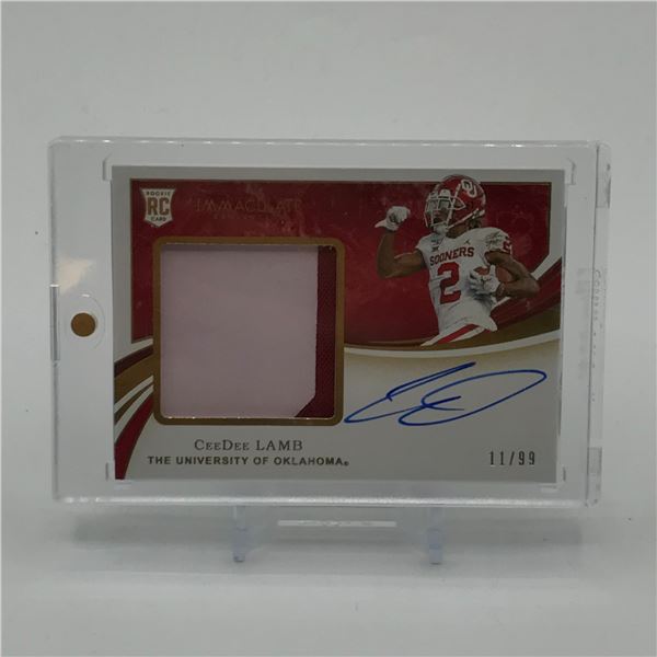 2020 PANINI IMMACULATE COLLECTION COLLEGIATE CEEDEE LAMB SIGNED PATCH ROOKIE TRADING CARD 11/99