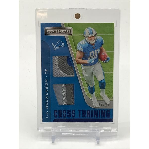 2019 PANINI ROOKIES AND STARS FOOTBALL T.J HOCKENSEN CROSS TRAINING DUAL PATCH TRADING CARD 17/25