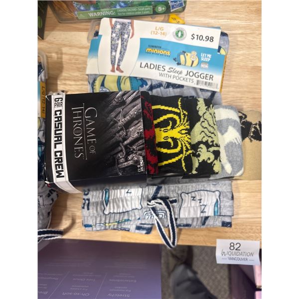 New Minions Ladies Sleep Jogger Pajamas with Pockets L/G & Game of thrones socks set