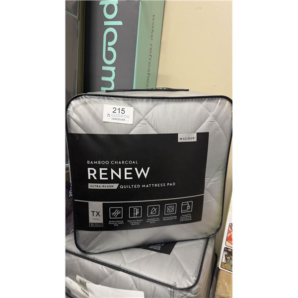 Brand New Malouf Bamboo Charcoal RENEW Ultra-Plush Quilted Mattress Pad  Twin XL