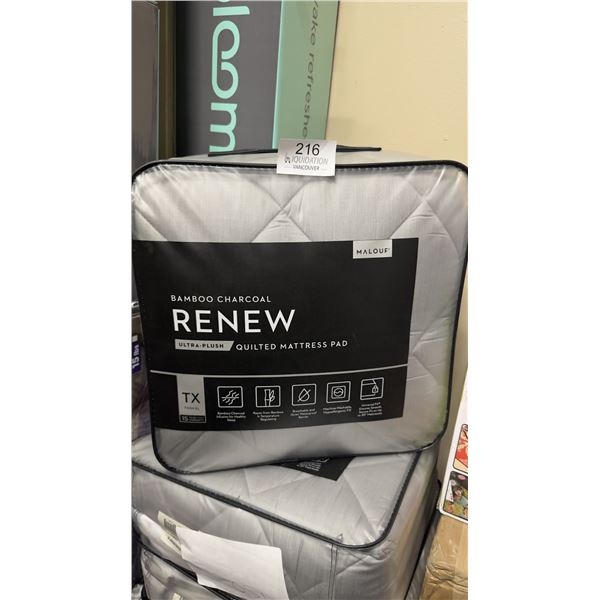 Brand New Malouf Bamboo Charcoal RENEW Ultra-Plush Quilted Mattress Pad  Twin XL