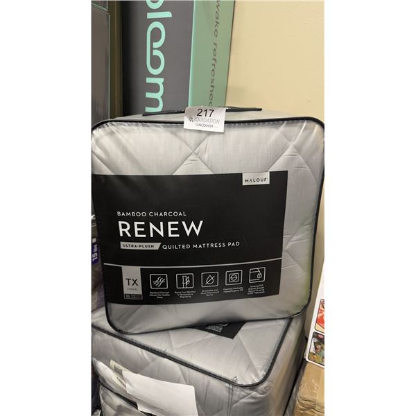 Brand New Malouf Bamboo Charcoal RENEW Ultra-Plush Quilted Mattress Pad  Twin XL