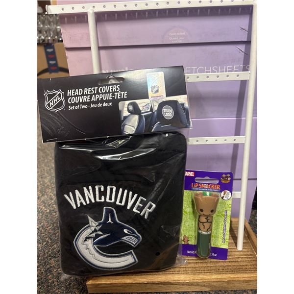 NHL Vancouver Canucks Headrest Covers & Marvel Groot Lip Smacker