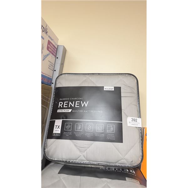 Brand New Malouf Bamboo Charcoal RENEW Ultra-Plush Quilted Mattress Pad  Twin XL