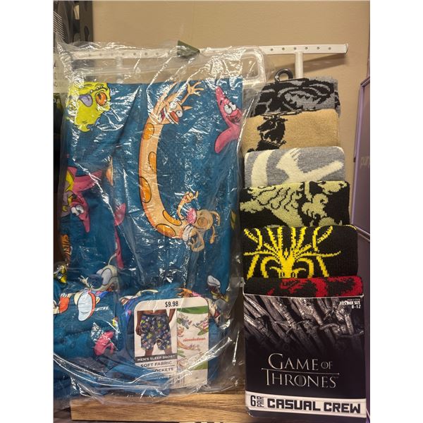 Nickelodeon Pajama Shorts & Game of Thrones Apparel Bundle - Sleep Shorts & Socks