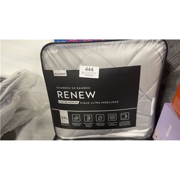 Brand New Malouf Bamboo Charcoal RENEW Ultra-Plush Quilted Mattress Pad  Twin XL