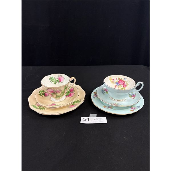 2 Vintage Bone China Porcelain Teacup and Saucers with Side Plates