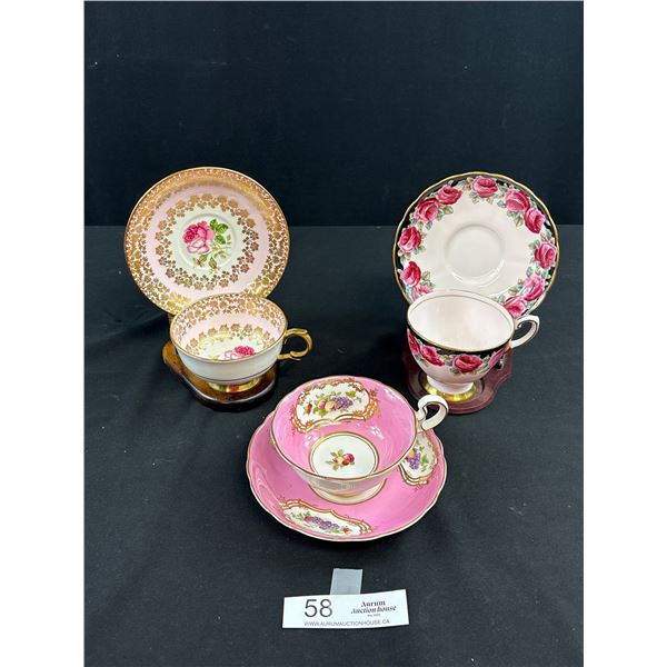 A Nice Lot of 3 Porcelain Bone China Teacups and Saucers