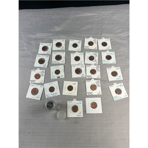 Lot of Old Canadian Pennies in Holders Plus a Roll of 1967 Canadian Nickels