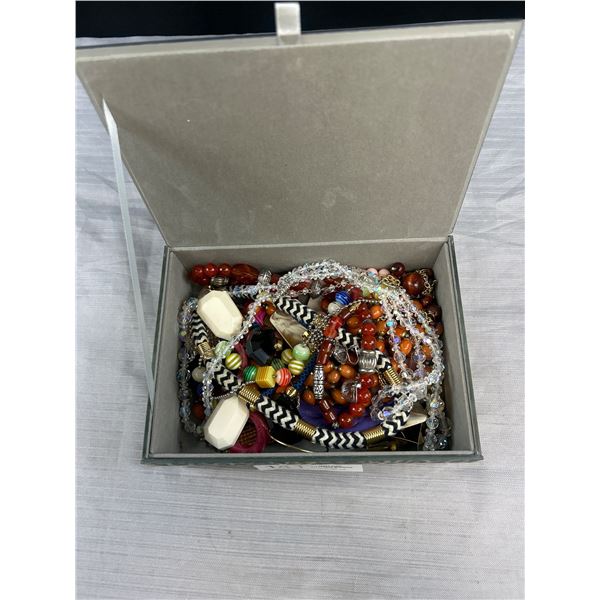 Old Mirrored Jewelry Box Filled with Vintage Jewelry