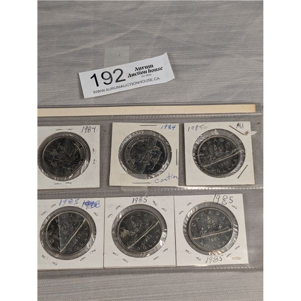 Lot of 6 Canadian Dollar Coins in Holders 1984 ,85 etc