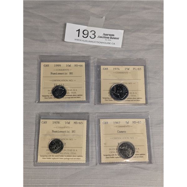 4 Graded Canadian Coins in Holders 1967 5Cent ETC