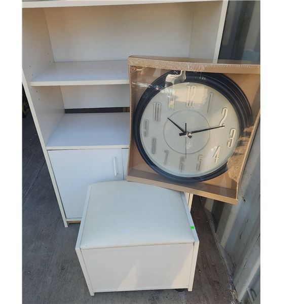 Cupboard, Bench with Lid, and 16" Clock