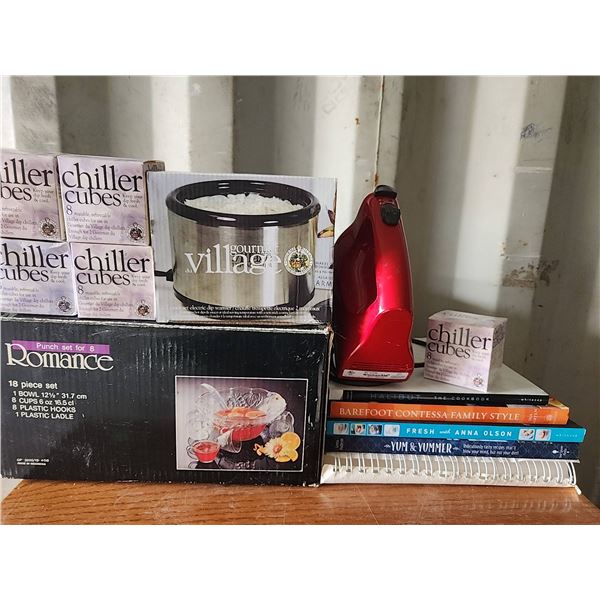 Cookbooks, Kitchener Mixer, Dip Warmer, Chiller Cubes, Punch Boel Set