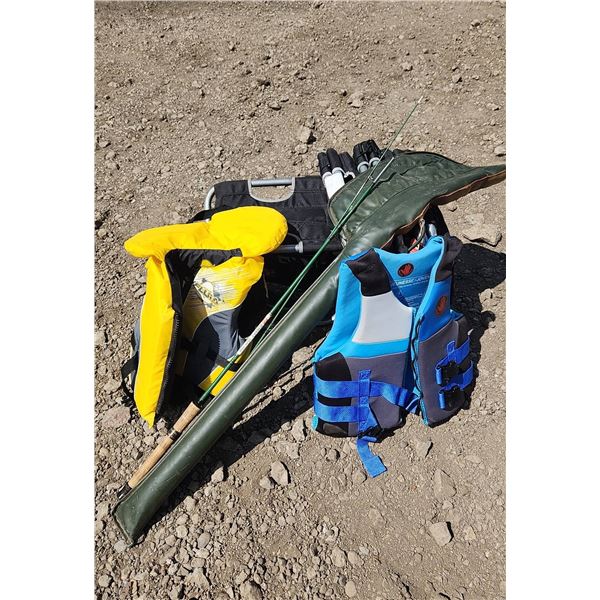 Fishing Stools, Floatation Vests, and Gladding Spinng Rod