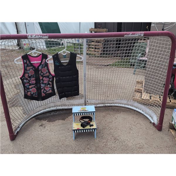 Soccer Net, Two XS Designer Life Jackets, EV charger and Stool