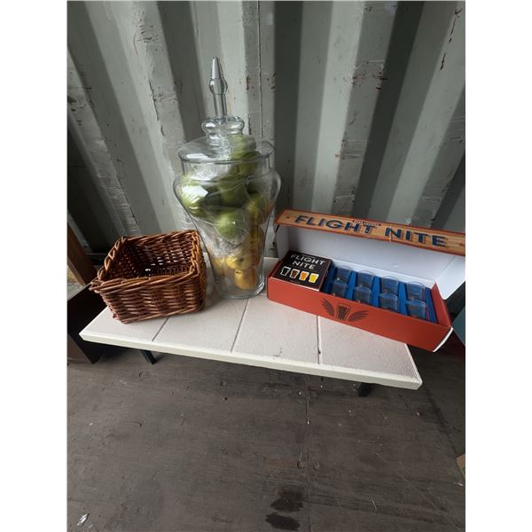 Glass Apothecary Jar, Basket, Beer Flight Set