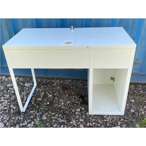White Particle Board Desk with Storage Compartment