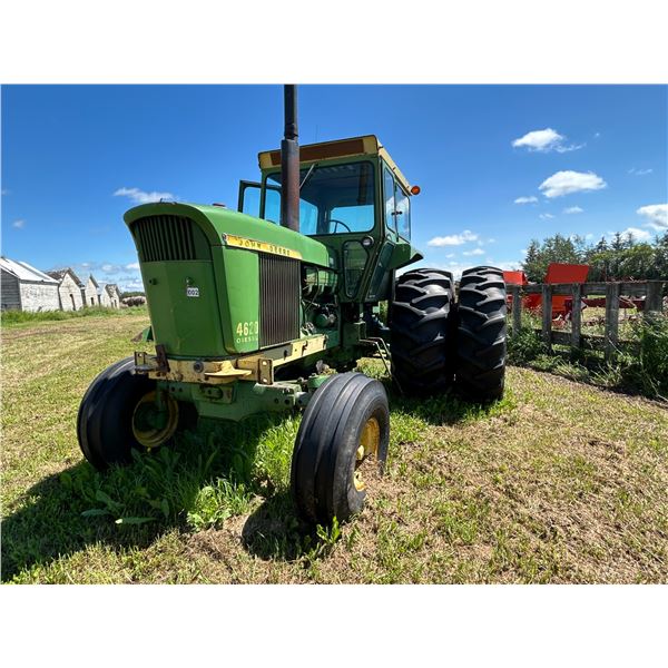 JD 4620 c/w CAB, 8 spd P. shift, dual hyds, 540 PTO, duals, good rubber, 8045 hrs, SN: T8BP015864R