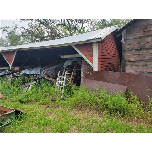 2-Old binders, steel wheels, various metal & balance in shed (NE) Buyer is responsible to load