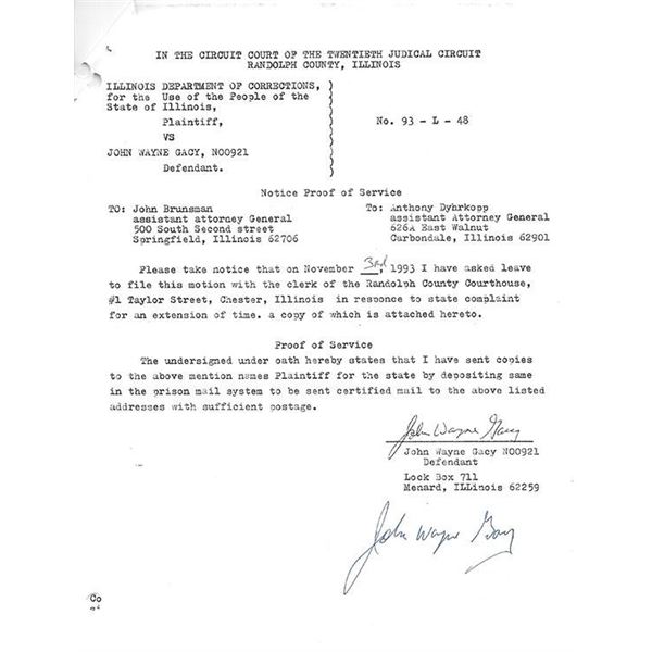 Killer Clown John Wayne Gacy Signed Jury Demand Document