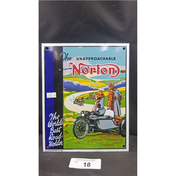 Vintage porcelain Norton sign by Grainger 10"x8"