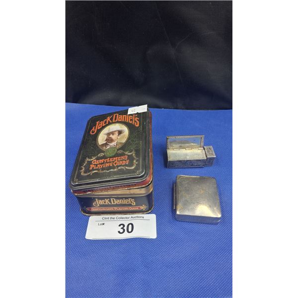 Old Jack Daniels tin (1960s) and playing cards with extra vintage pieces
