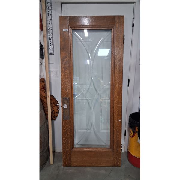 Vintage solid wooden door with decorative glass, see bottom of glass, beware of shipping costs 79"x3