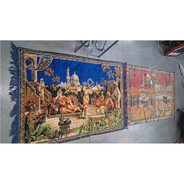 2 vintage tapestries, Courtyard scenes 54"x36" People 56"x38"