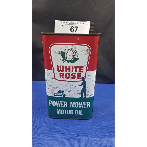 Vintage White Rose Power mower motor oil quart tin
