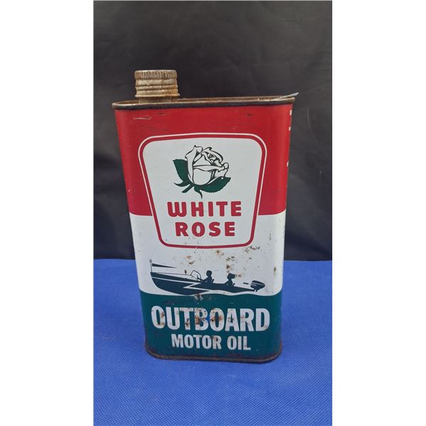 Vintage White Rose outboard motor oil quart tin