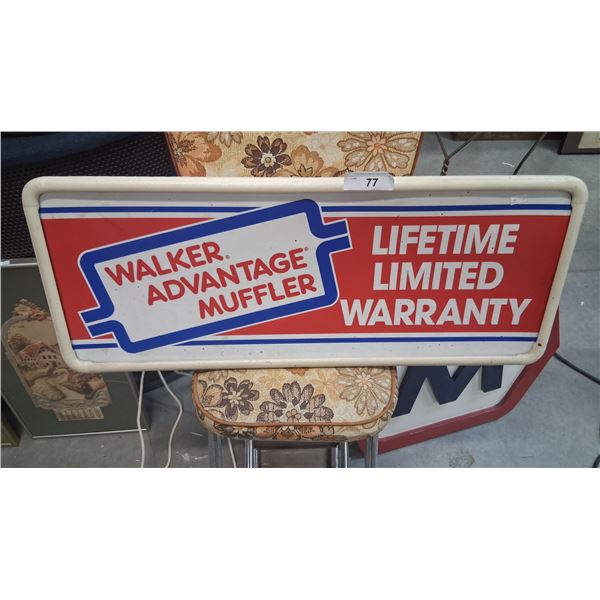 Vintage Walker Advantage Muffler light up advertising sign, works, 29"x11.5"