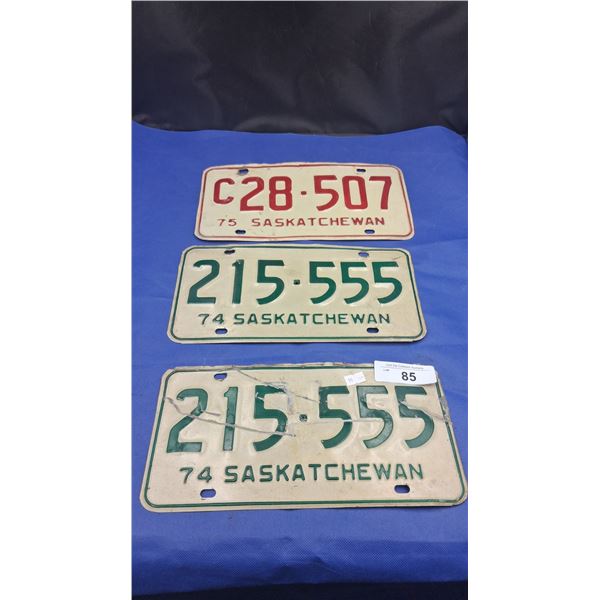3 Saskatchewan license plates, 74 & 75
