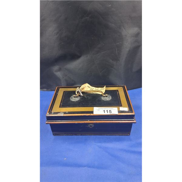 Antique safety deposit box with key 10"x6"x3.5"