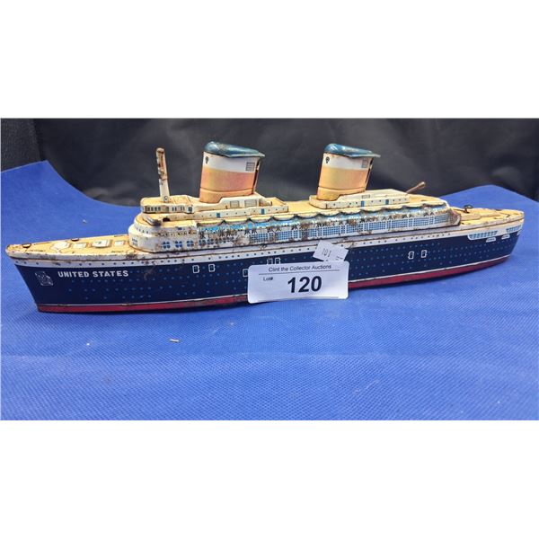 Vintage United States tin ocean liner model, made in Japan, 14"
