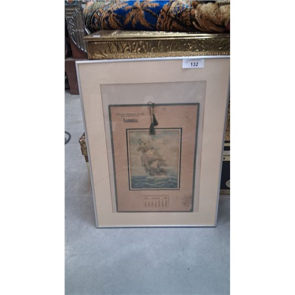 Antique 1925 Lamatco calendar, framed 2.5"x19"