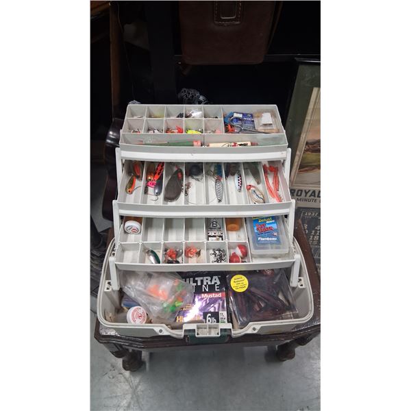 Vintage tackle box with an abundance of contents, owned by avid west coast fisherman