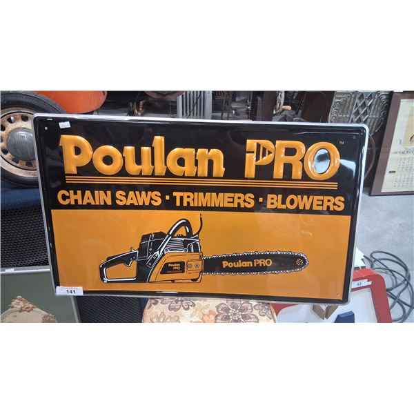 Vintage Poulan Pro chainsaw sign, aluminum 29"x19"