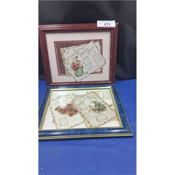 2 antique framed calendars 1898 & 1899